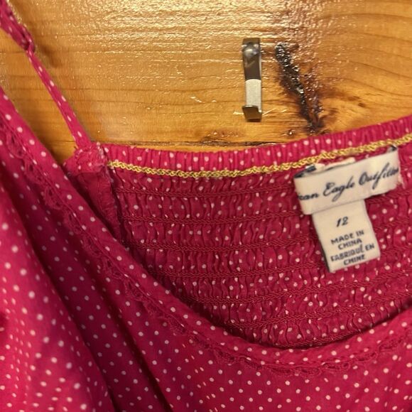 Vintage Y2K American Eagle Sun Dress Pink With White Polka Dots, Womens Size 12 - Picture 3 of 6